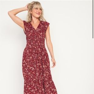 Old navy waist defined floral flutter sleeve midi dress